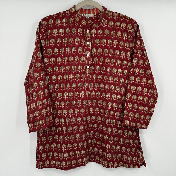 The‎ Attico Women's M Red Gold Block Print Tunic Shirt 100% Cotton